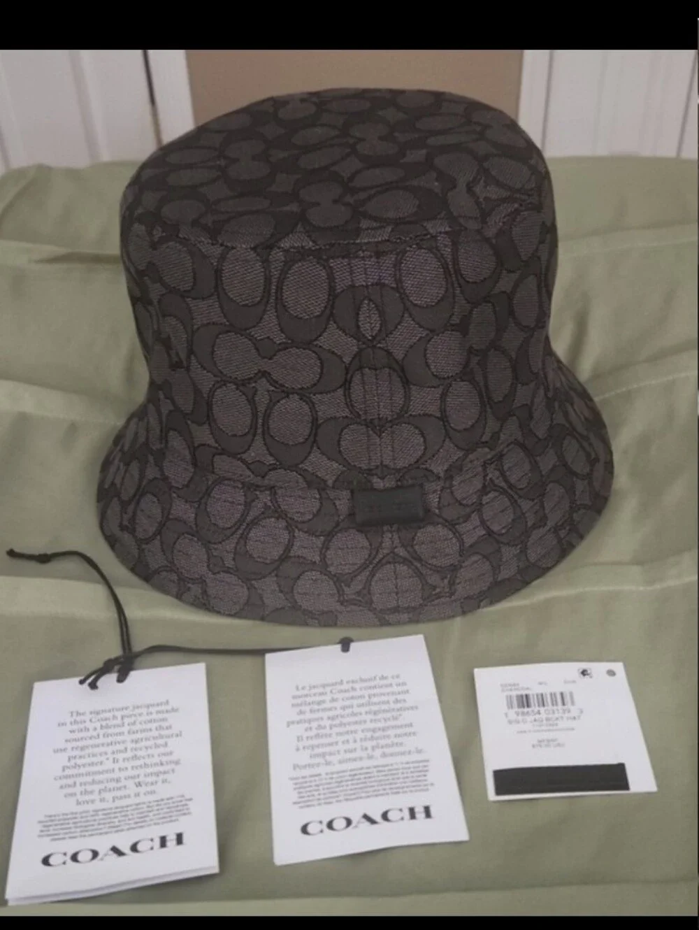 NWT Coach Monogram Bucket Hat in Black and Gray